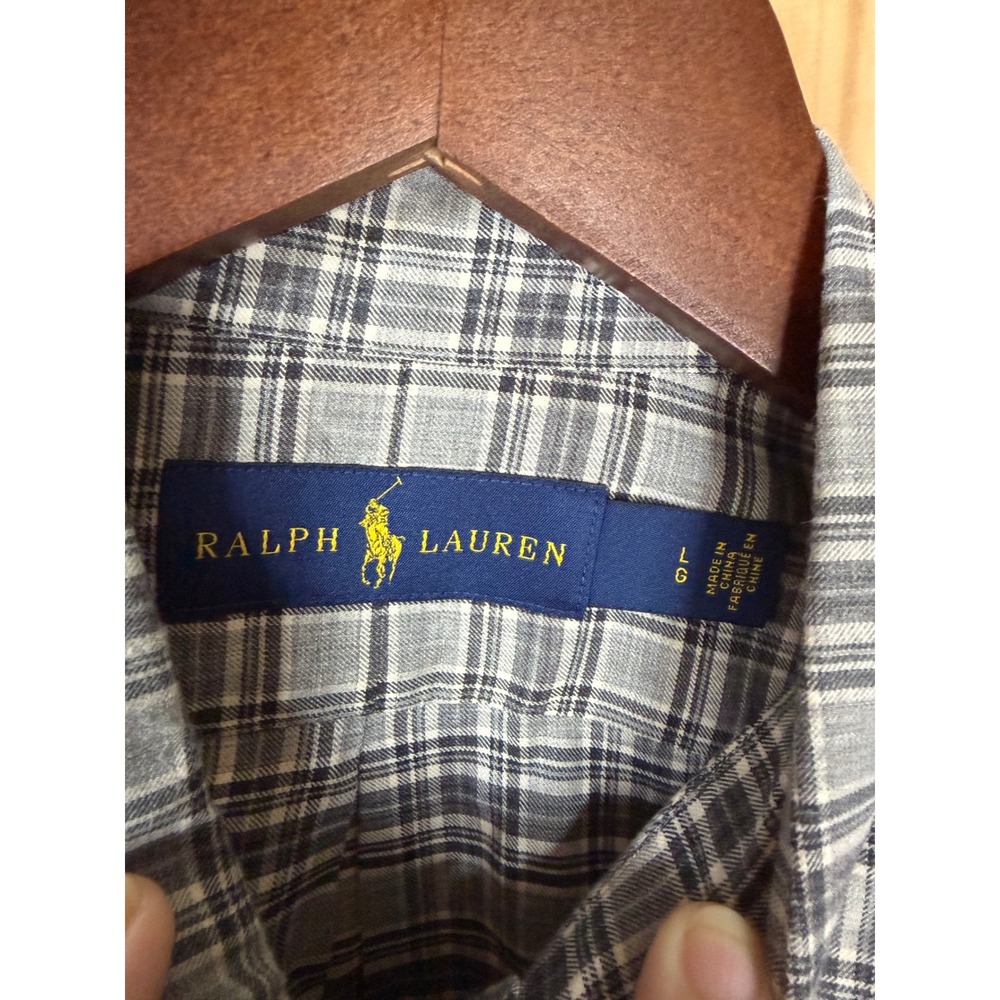 Ralph Lauren Mens Large Grey Plaid Long Sleeve Button Down Shirt